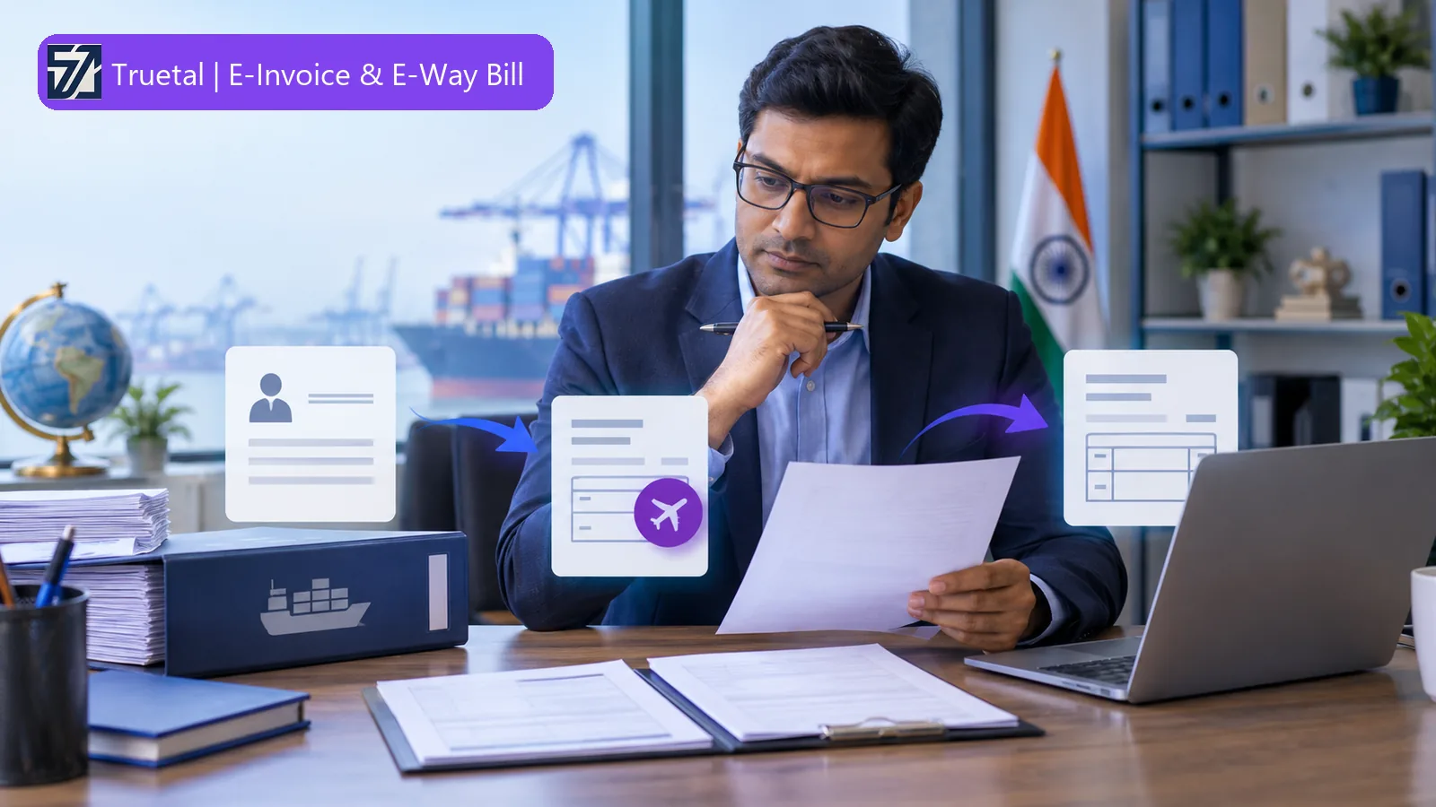 Purchase and import-service records being mapped to a proposed GST e-invoice workflow.