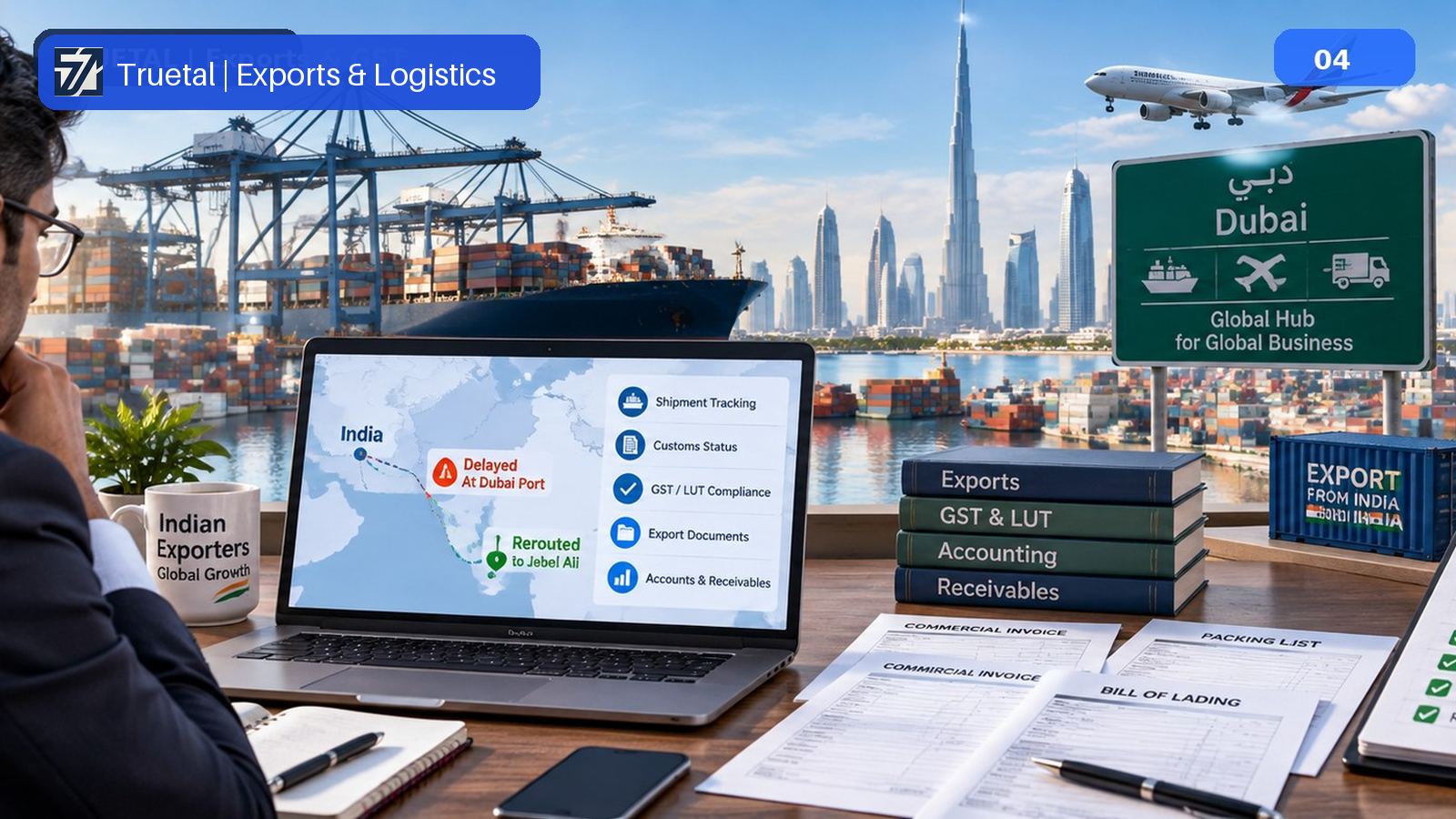 A truck and cargo icon representing a shipment delayed or rerouted through Dubai.