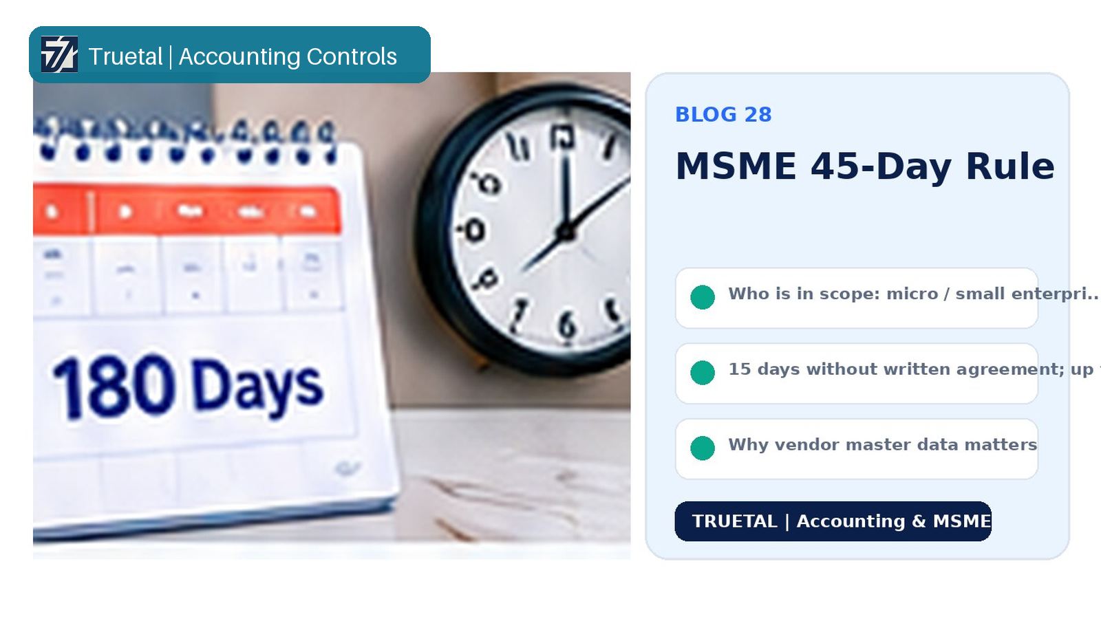 A handshake icon representing the MSME 45-day payment obligation and its tax consequence under Section 43B(h).